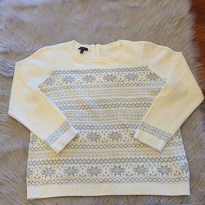Talbots womens white and silver sparkle fair isle sweater size 1xp‎